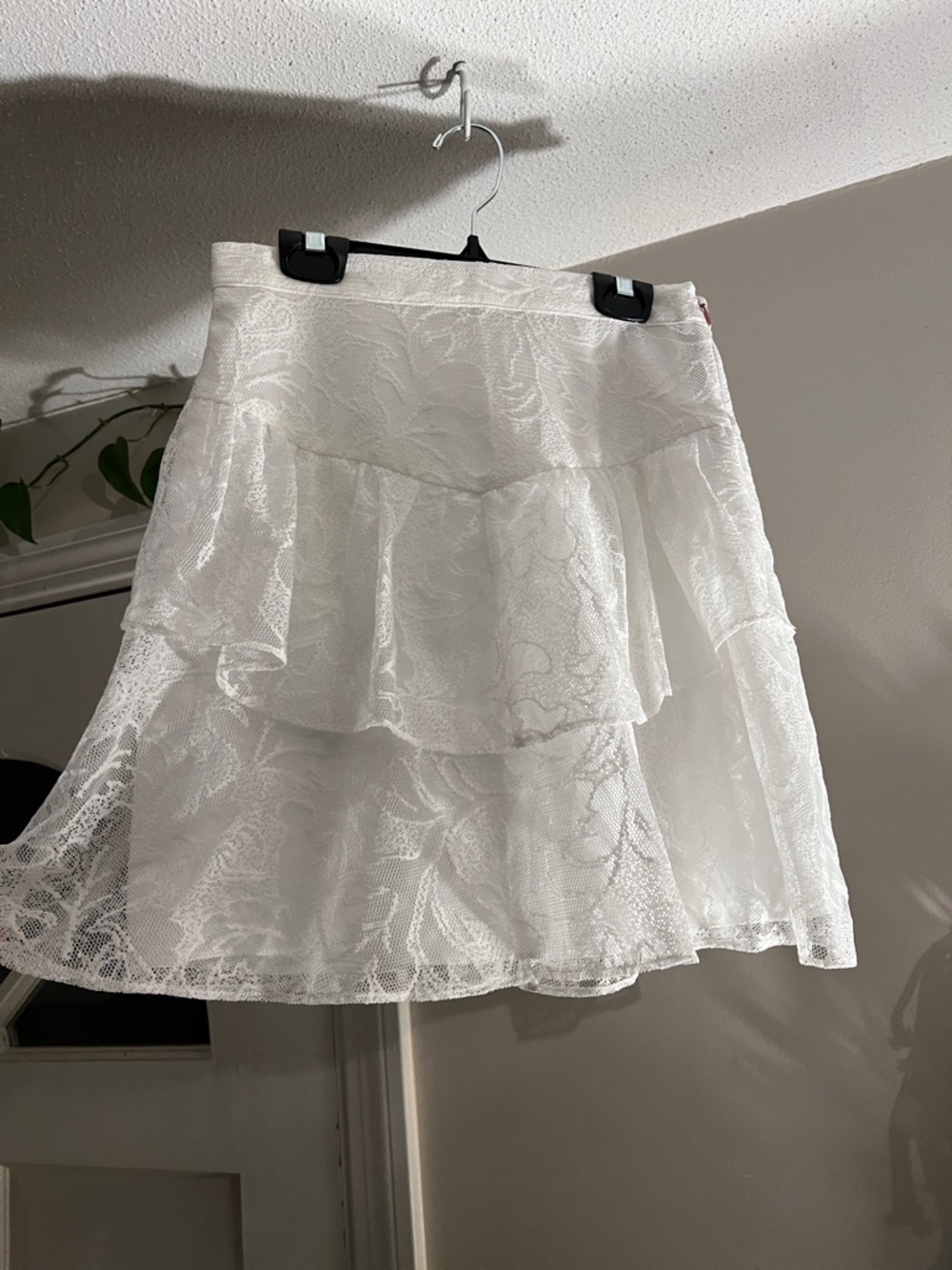REVOLVE White Lace Ruffle Mini Skirt